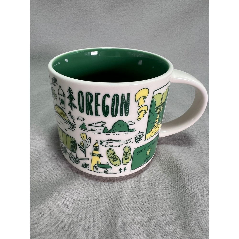 Starbucks Oregon Been There Series Coffee Mug White Green Travel Vacation 14oz